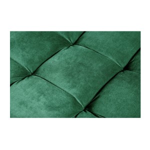 Zoom sur les motifs de l'ensemble canapé d'angle et pouf KOLIRI vert émeraude mis en situation