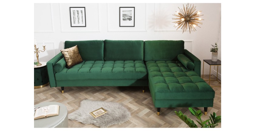 Zoom sur le canapé d'angle pour la configuration canapé d'angle et pouf KOLIRI vert émeraude vu de face