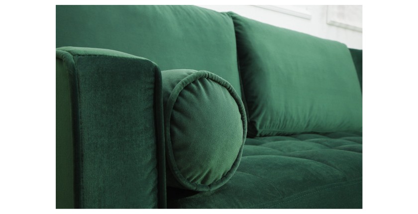 Zoom sur l'accoudoir du canapé d'angle pour la configuration canapé d'angle et pouf KOLIRI vert émeraude