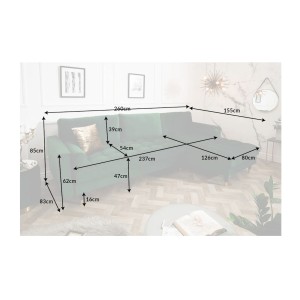 Dimensions du canapé d'angle pour la configuration canapé d'angle et pouf KOLIRI vert émeraude