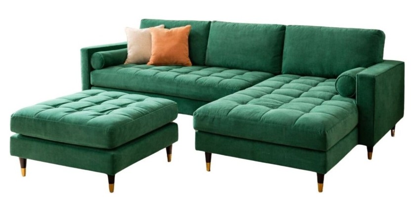 Ensemble canapé d'angle et pouf KOLIRI vert émeraude