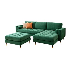 Ensemble canapé d'angle et pouf KOLIRI vert émeraude