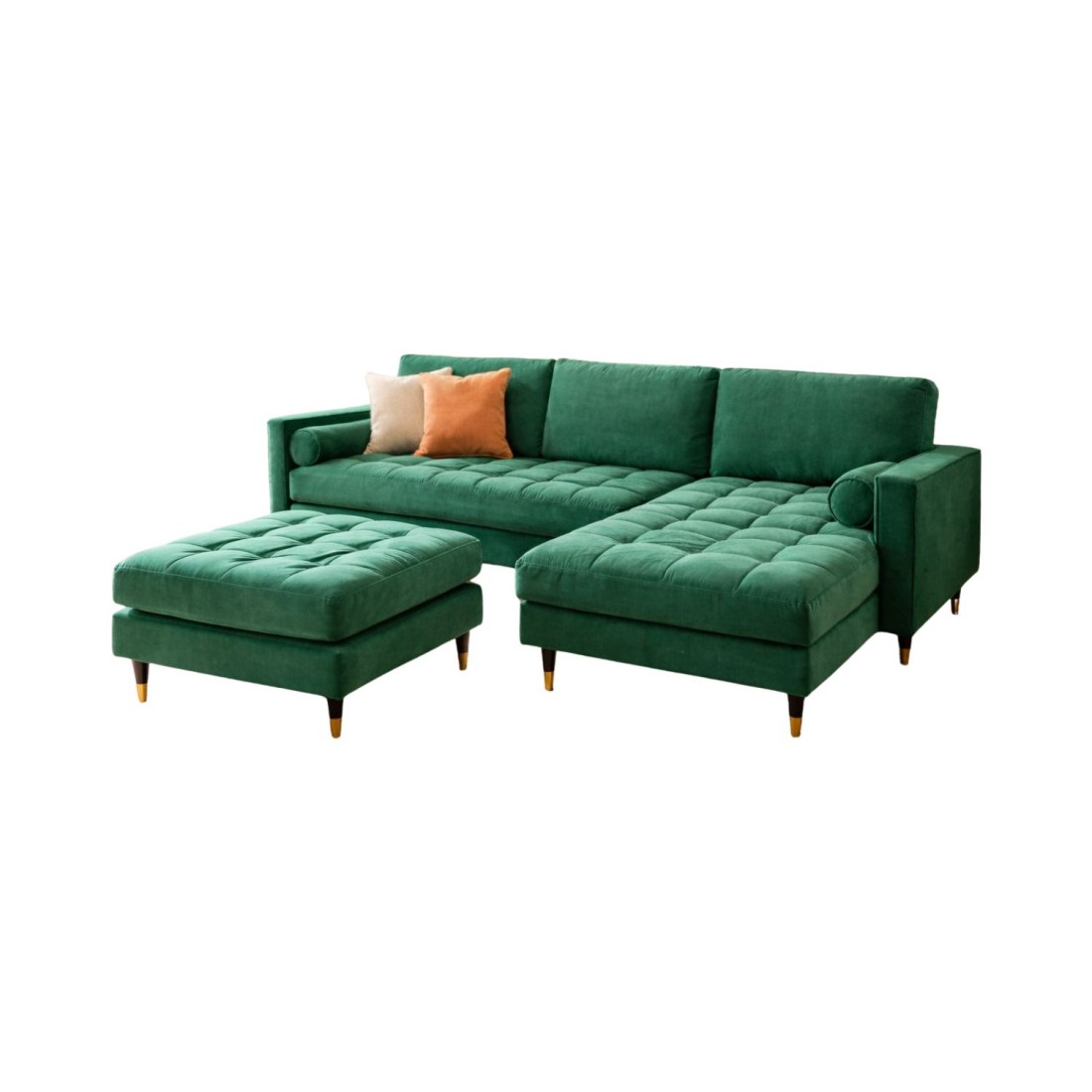 Ensemble canapé d'angle et pouf KOLIRI vert émeraude