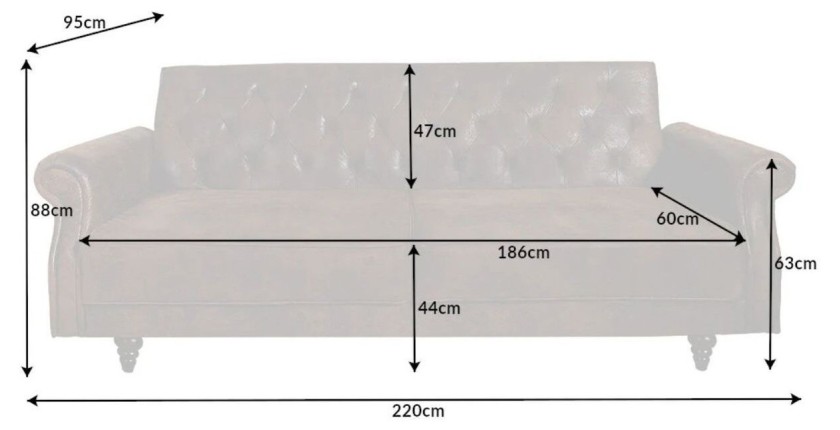Dimensions du canapé droit convertible MILES marron