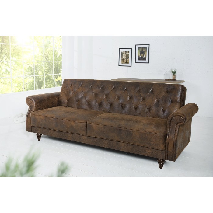 Sofa rechtwinklig umwandelbar MILES braun – Barocksofa aus Mikrofaser mit Massivholzstruktur