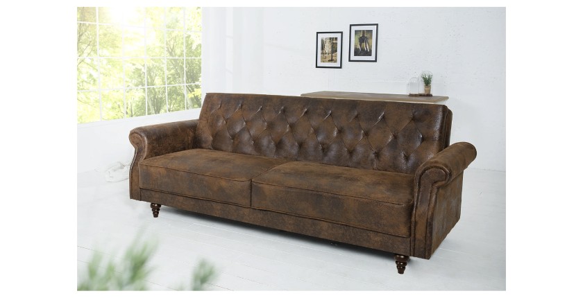 Canapé droit convertible MILES marron vu de côté