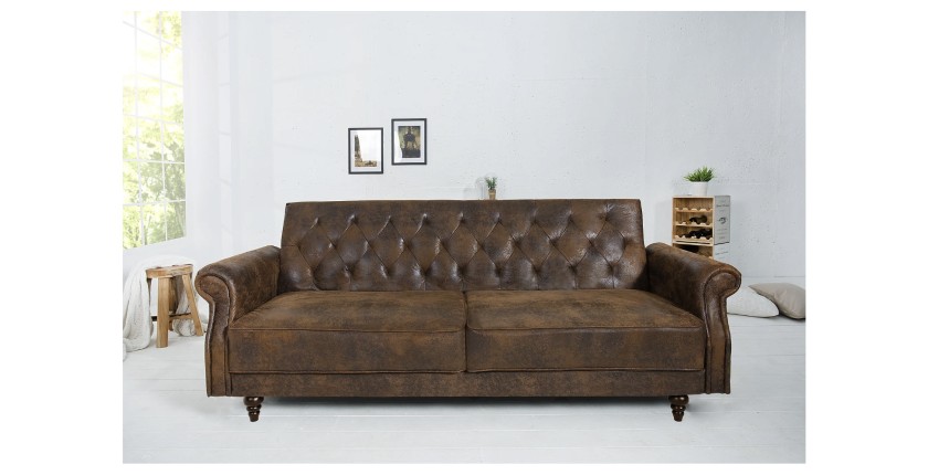 Canapé droit convertible MILES marron mis en situation