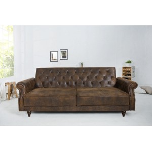 Canapé droit convertible MILES marron mis en situation