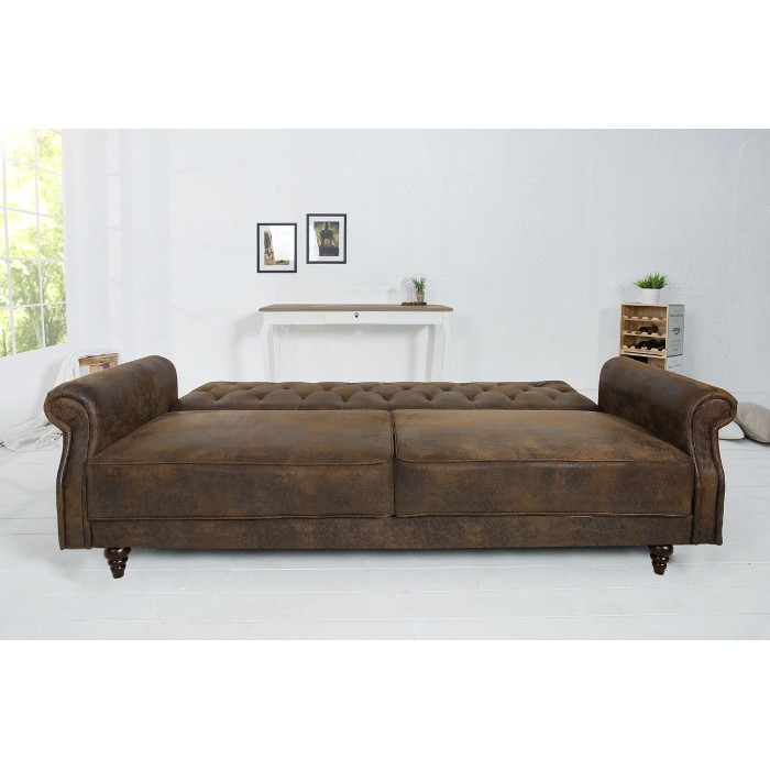 Sofa rechtwinklig umwandelbar MILES braun – Barocksofa aus Mikrofaser mit Massivholzstruktur