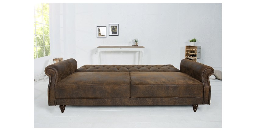 Canapé droit convertible MILES marron en mode lit