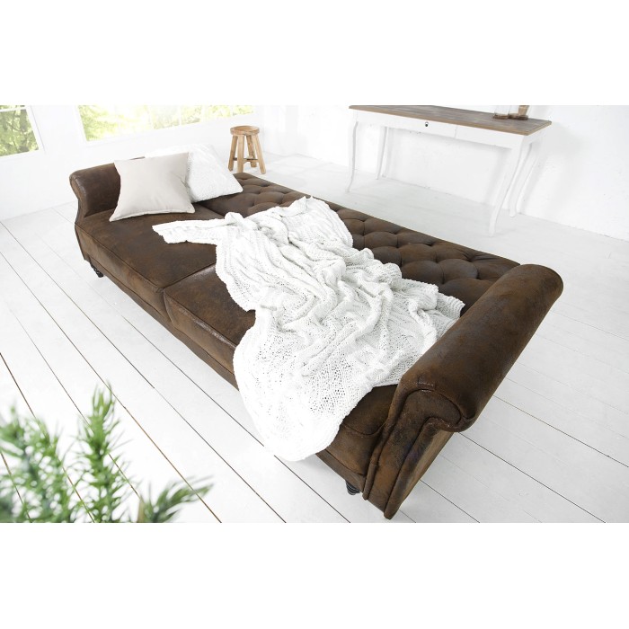 Sofa rechtwinklig umwandelbar MILES braun – Barocksofa aus Mikrofaser mit Massivholzstruktur