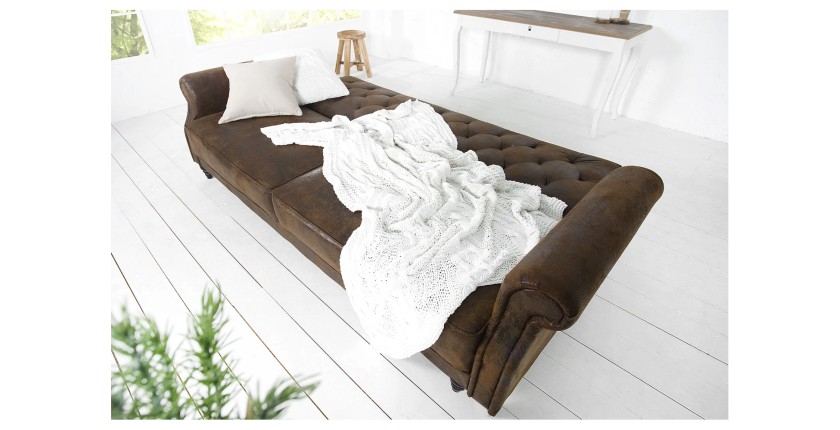 Canapé droit convertible MILES marron en mode lit décoré