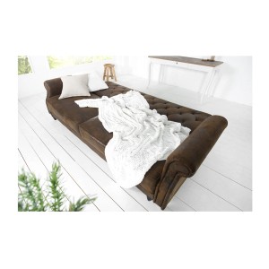 Canapé droit convertible MILES marron en mode lit décoré