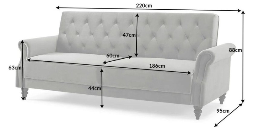 Dimensions du canapé droit convertible MILES gris
