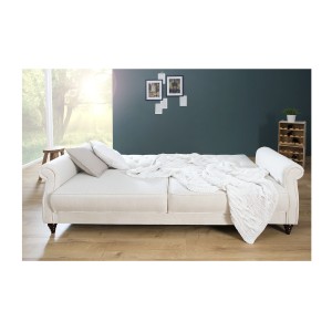 Canapé droit convertible MILES blanc en mode lit vu de face