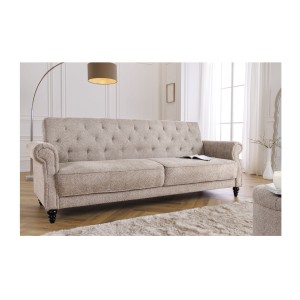 Canapé convertible droit en tissu bouclette beige de la collection MILES vu de côté