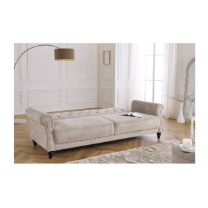 Canapé convertible droit en tissu bouclette beige de la collection MILES en mode lit