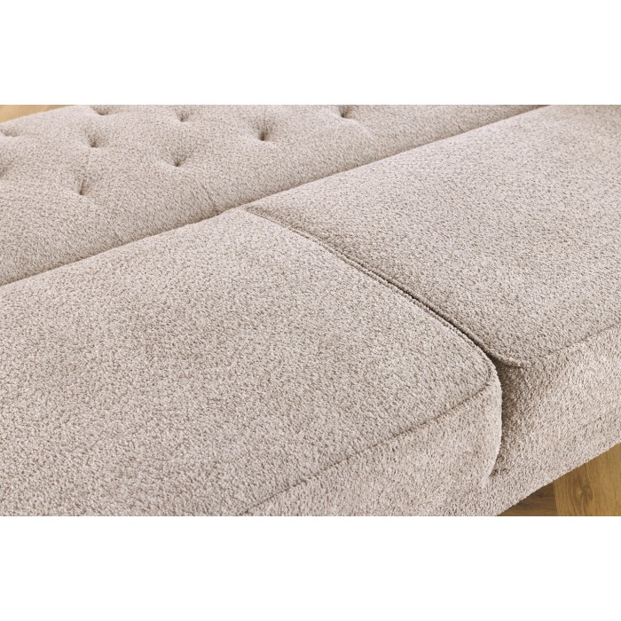 Rechte slaapbank MILES beige – Klassieke stoffen bank met bouclé stof en massief houten structuur
