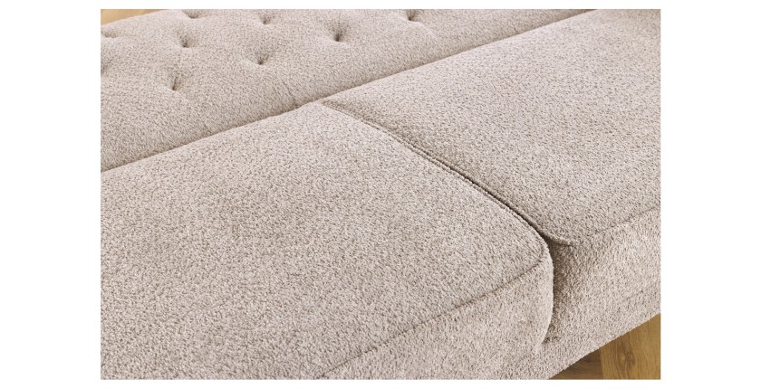 Zoom sur la structure du canapé convertible droit en tissu bouclette beige de la collection MILES