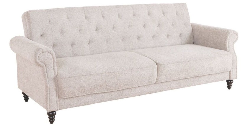 Canapé convertible droit en tissu bouclette beige de la collection MILES