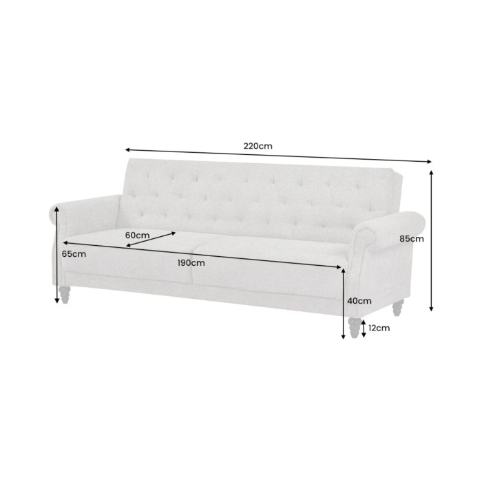 Rechte slaapbank MILES beige – Klassieke stoffen bank met bouclé stof en massief houten structuur