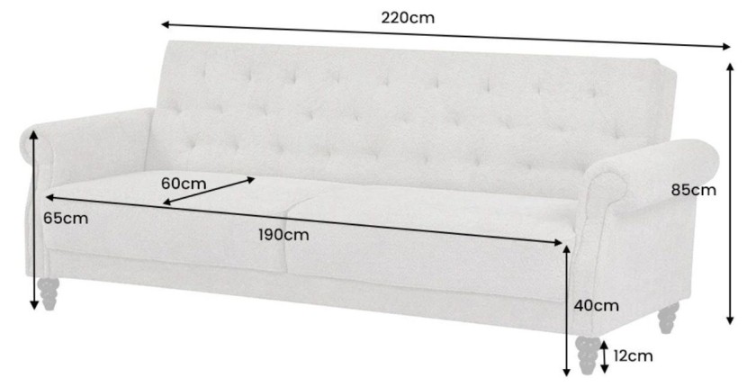 Dimensions du canapé convertible droit en tissu bouclette beige de la collection MILES
