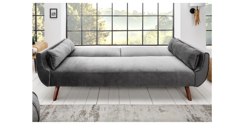 Canapé droit convertible DANNA gris en mode lit