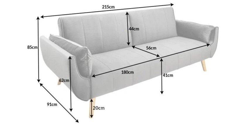 Dimensions du canapé droit convertible DANNA gris
