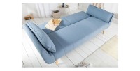 Canapé droit convertible DANNA bleu en mode lit vu de côté