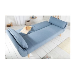 Canapé droit convertible DANNA bleu en mode lit vu de côté