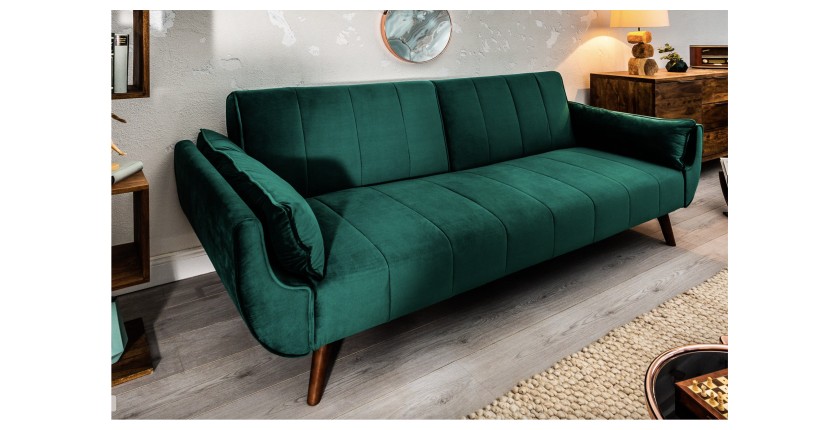 Divano dritto DANNA verde smeraldo – Divano scandinavo convertibile in velluto