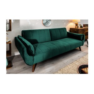 Divano dritto DANNA verde smeraldo – Divano scandinavo convertibile in velluto