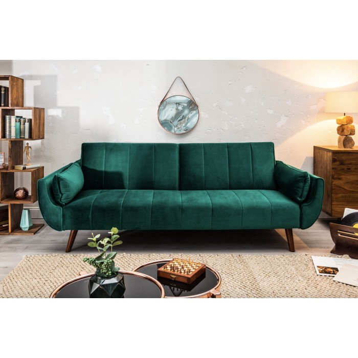 Canapé droit DANNA vert émeraude – Canapé scandinave convertible en velours