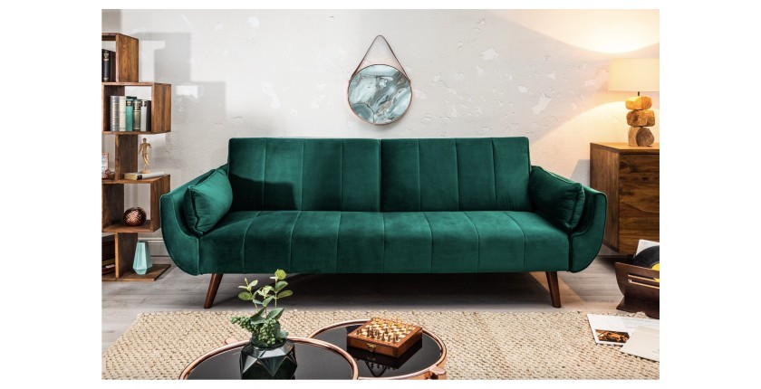 Divano dritto DANNA verde smeraldo – Divano scandinavo convertibile in velluto