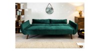 Canapé droit convertible DANNA vert émeraude en mode lit