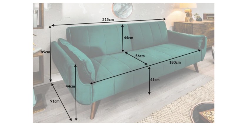 Canapé droit DANNA vert émeraude – Canapé scandinave convertible en velours
