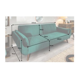 Divano dritto DANNA verde smeraldo – Divano scandinavo convertibile in velluto