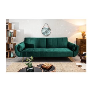 Canapé droit convertible DANNA vert émeraude avec pieds en métal mis en situation