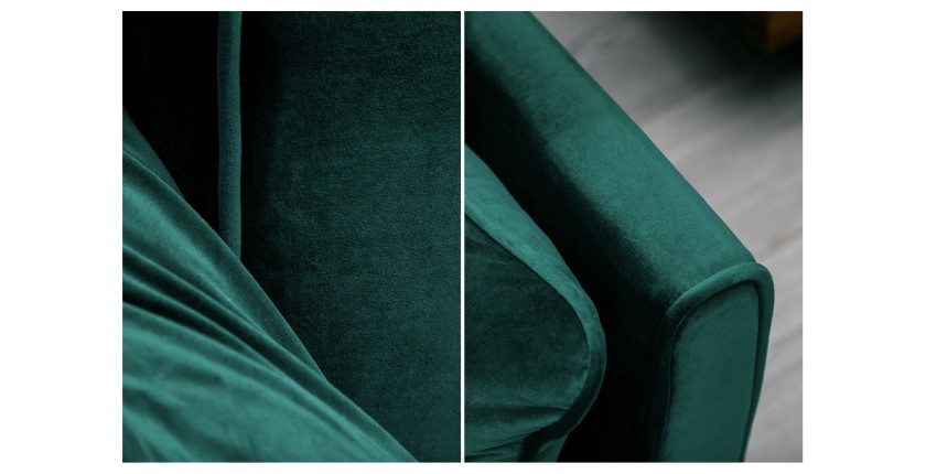 Zoom sur les détails du canapé droit convertible DANNA vert émeraude avec pieds en métal