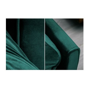 Zoom sur les détails du canapé droit convertible DANNA vert émeraude avec pieds en métal