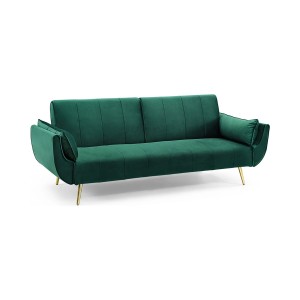 Canapé droit DANNA vert émeraude – Canapé scandinave convertible en velours avec pieds en métal