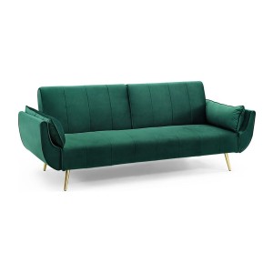 Canapé droit convertible DANNA vert émeraude avec pieds en métal