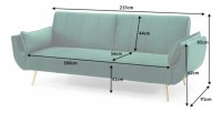 Dimensions du canapé droit convertible DANNA vert émeraude avec pieds en métal