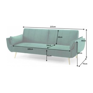 Dimensions du canapé droit convertible DANNA vert émeraude avec pieds en métal