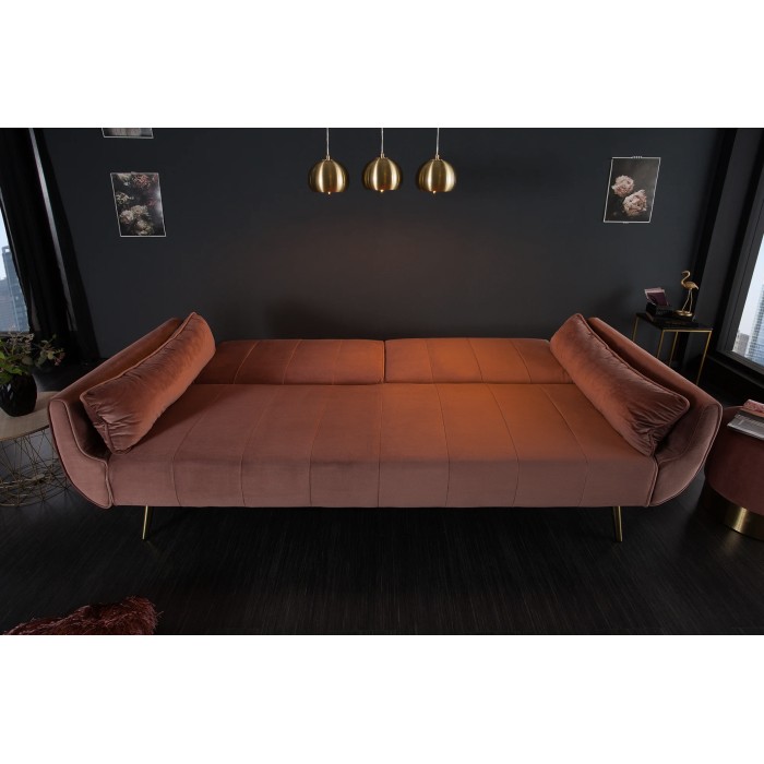 Canapé recto DANNA rosa empolvado – Sofá escandinavo convertible en terciopelo con patas de metal