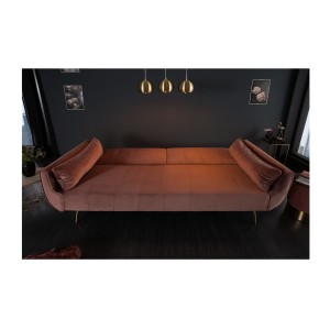 Canapé droit convertible DANNA rose poudré en mode lit