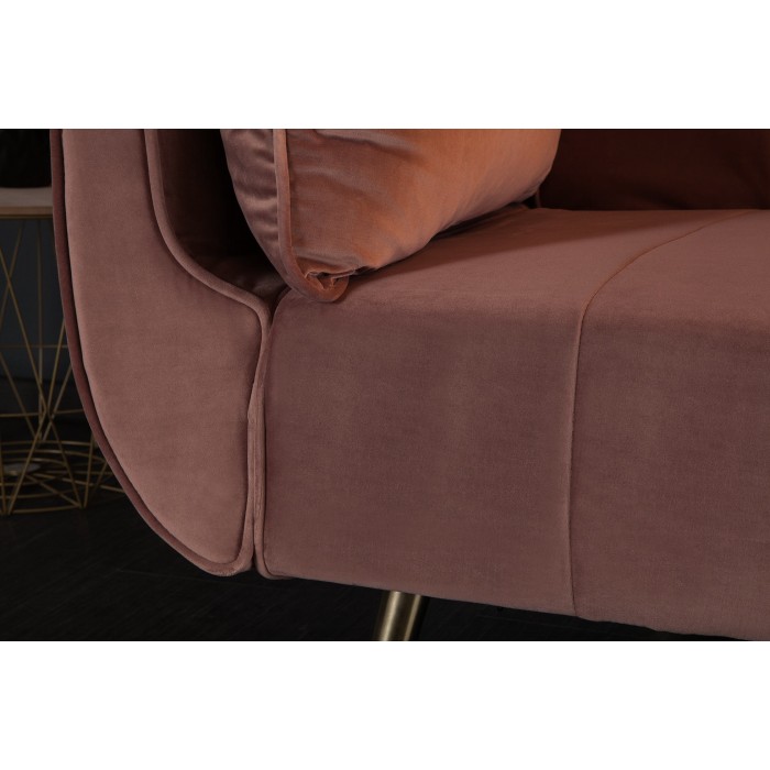 Canapé recto DANNA rosa empolvado – Sofá escandinavo convertible en terciopelo con patas de metal