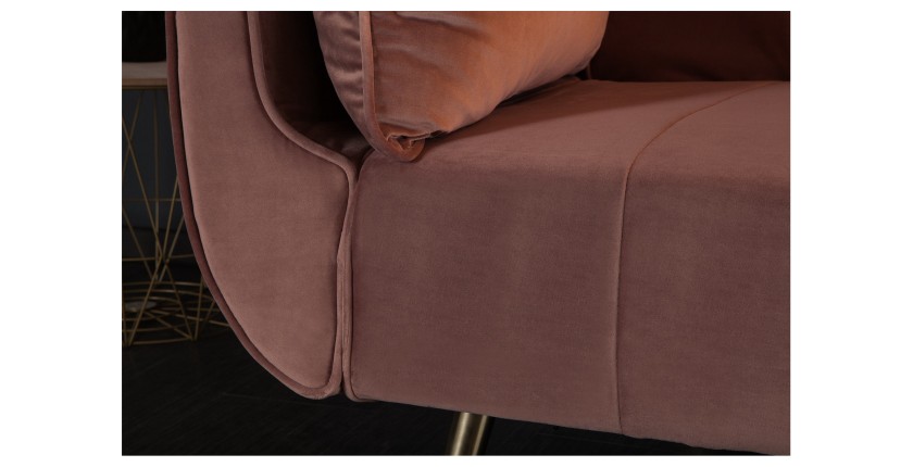 Zoom sur la tranche du canapé droit convertible DANNA rose poudré