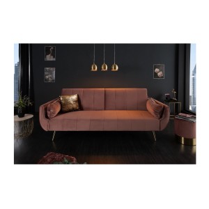 Canapé droit convertible DANNA rose poudré mis en situation