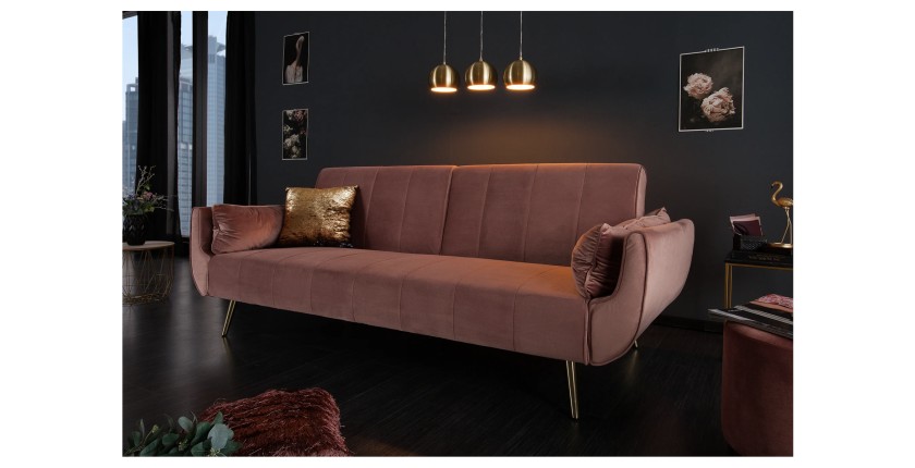 Canapé droit convertible DANNA rose poudré vu de côté